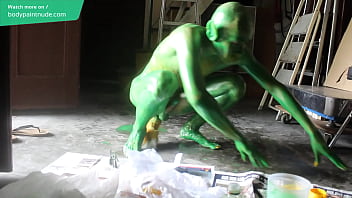 Gay Teen Bodypaint / 19 Years Old Boy Turned into a Green Beast #1